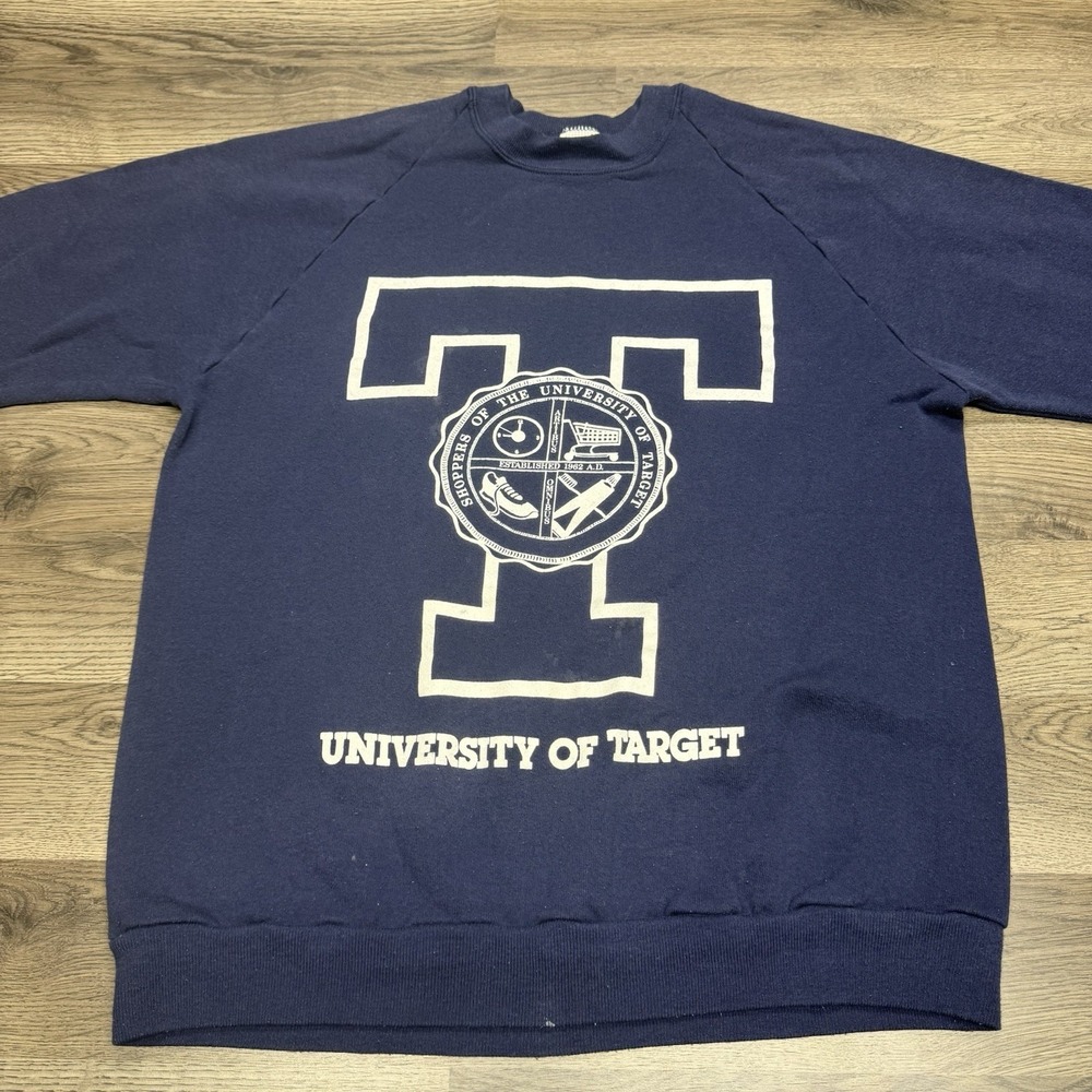 Rare Vintage 90s  "University Of Target" Parody Sweater Jerzees Tag Size XL WEAR - Picture 2 of 10